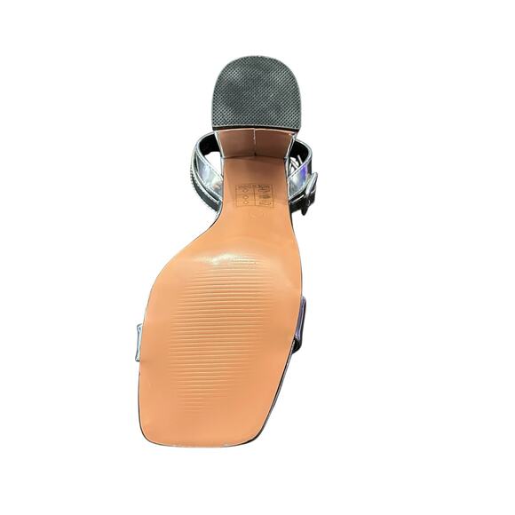 PrettyLittleThing Silver Metallic Thick Strap Block Heel Shoe Glam New Size 9 - Picture 6 of 7